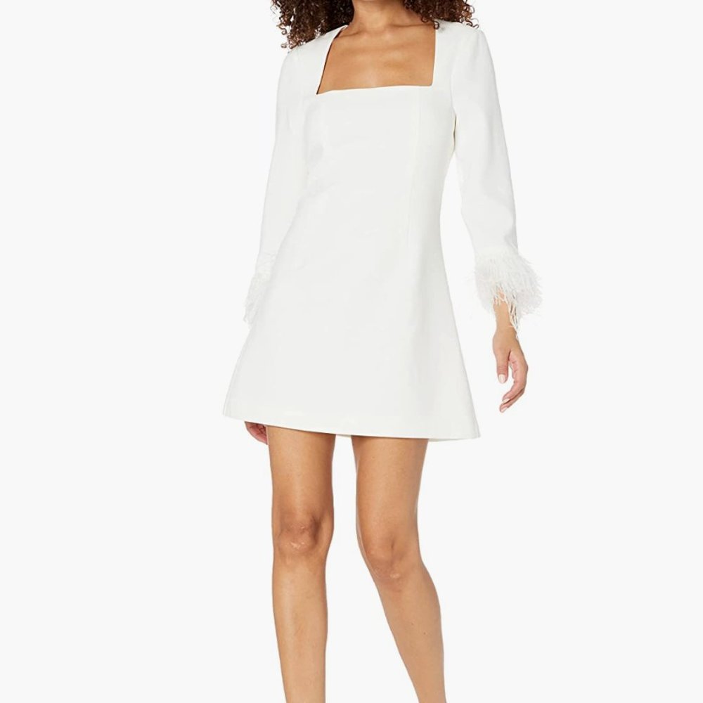 Long Sleeve White Dress with feathers